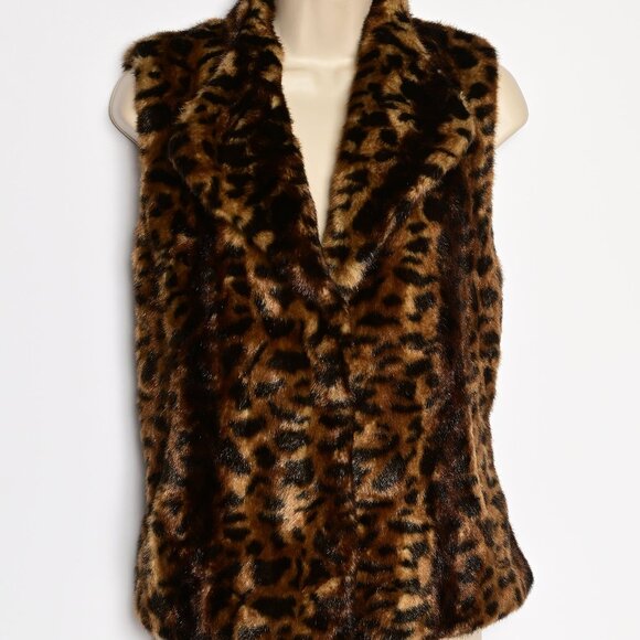 Calvin Klein Jackets & Blazers - CALVIN KLEIN Rich Multi-colored Faux Fur Leopard Vest with Pockets. Size Large
